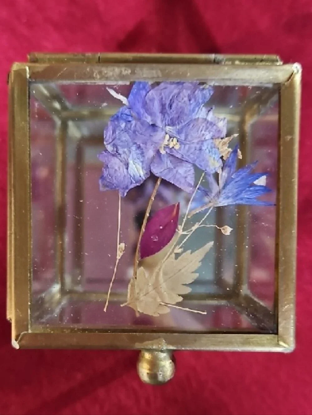 Glass Floral Jewelry Boxes with Gold Frame - Purple & Pink